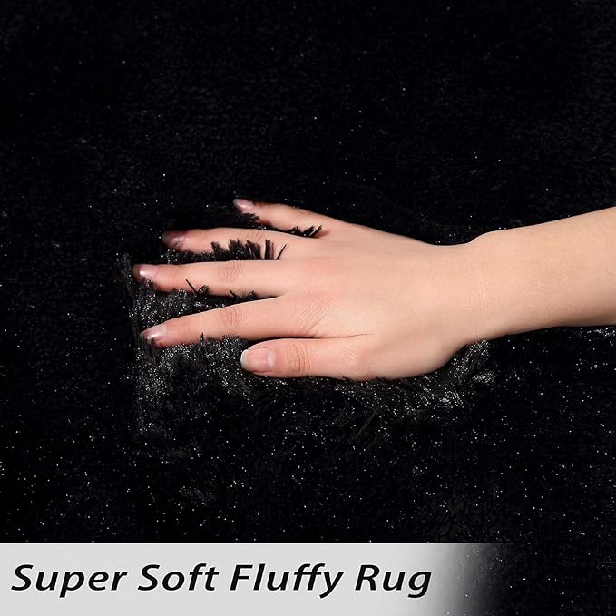 Ultra Soft Shaggy Area Rugs Indoor Modern Plush Fluffy Carpets Non-Slip Nursery Rugs Thick Faux Fur Accent Rug for Living Room Children Toddler Kids Boys Bedroom Home Decor, Black, 8x10 Ft