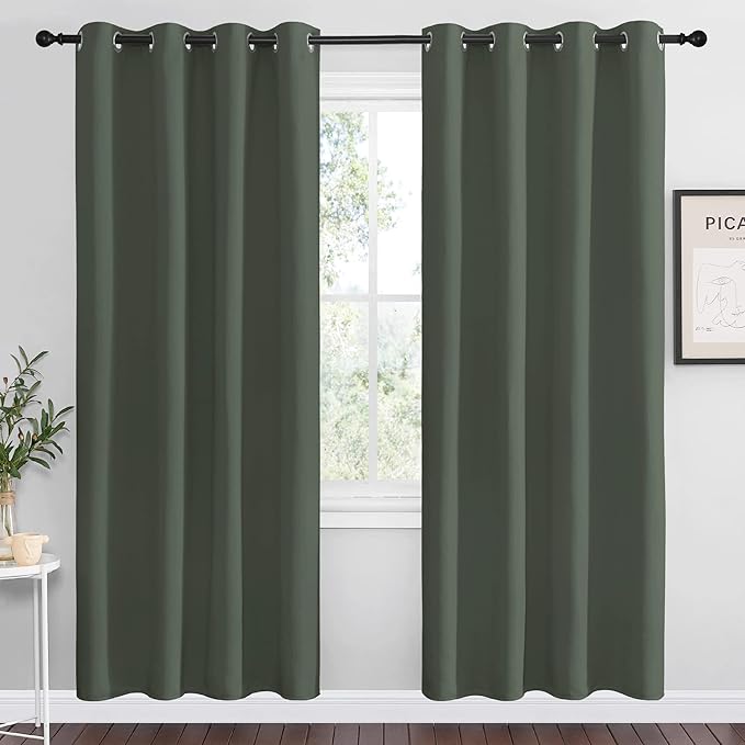 NICETOWN Dark Mallard Blackout Curtain Panel Grommet - Home Decorations Thermal Insulated Solid Grommet Top Blackout Living Room Panels/Drapes for Gift (1 Pair, 55 x 78-Inch)