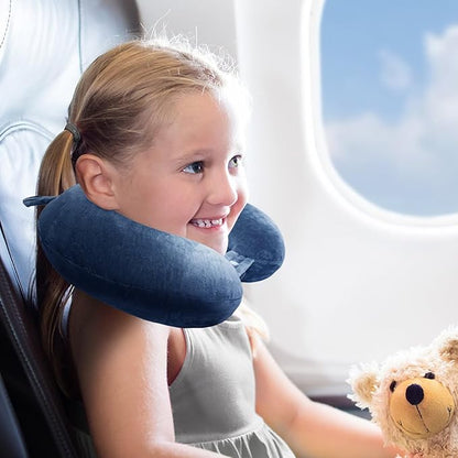 Neck Pillow Airplane, Kids Travel Pillow Memory Foam, Soft & Support Travel Neck Pillow for Travelling Sleeping Plane Car Train and Home Use, Blue