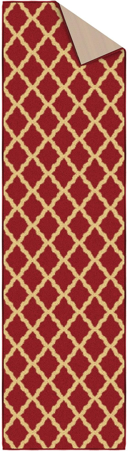 Ottomanson Ottohome Collection Non-Slip Rubberback Elegant Trellis Design 2x7 Indoor Runner Rug, 1'10" x 7', Red