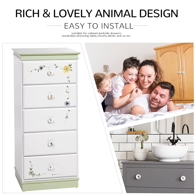 12 Pieces Woodland Animal Dresser Knobs Soft Rubber Kitchen Cabinet Knobs Safari Animal Print Dresser Knobs Drawer Pull Handle Knobs for Kids Home Nursery Dresser Drawer Furniture Cupboard