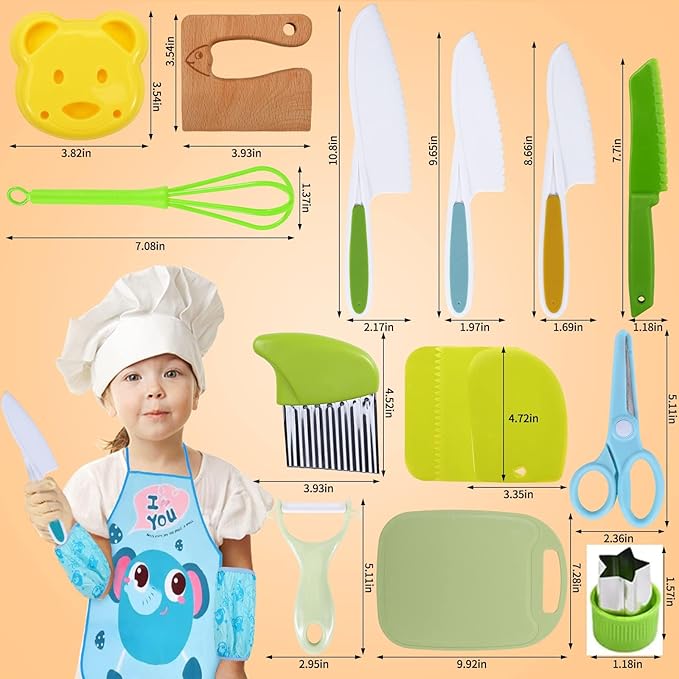 24 Pieces Wooden Kids Knife Set， Kids Safe Knifes For Kids Cooking，Kids Kitchen Wooden Knives For Parent-Child Games&Exercise Hands-On Ability&Gifts