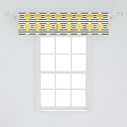 Ambesonne Lemons Window Valance, Citrus Fruits in Slices Pattern on Symmetrical Striped Background, Curtain Valance for Kitchen Bedroom Decor with Rod Pocket, 42" x 12", Yellow Charcoal Grey