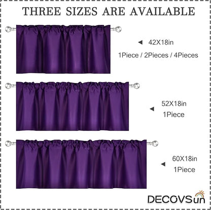 4 Panels Purple Valance for Windows 42x18 Inch Solid Thermal Insulated Blackout Rod Pocket Kitchen Short Curtain Toppers Valance for Bathroom Living Room