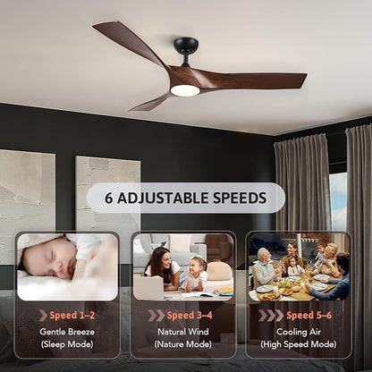 VONLUCE Ceiling Fan with Light and Remote Control, 52 Inch Modern Fan with 3 Blades Noiseless DC Motor for Bedroom, Living Room, Kitchen, Study, Walnut