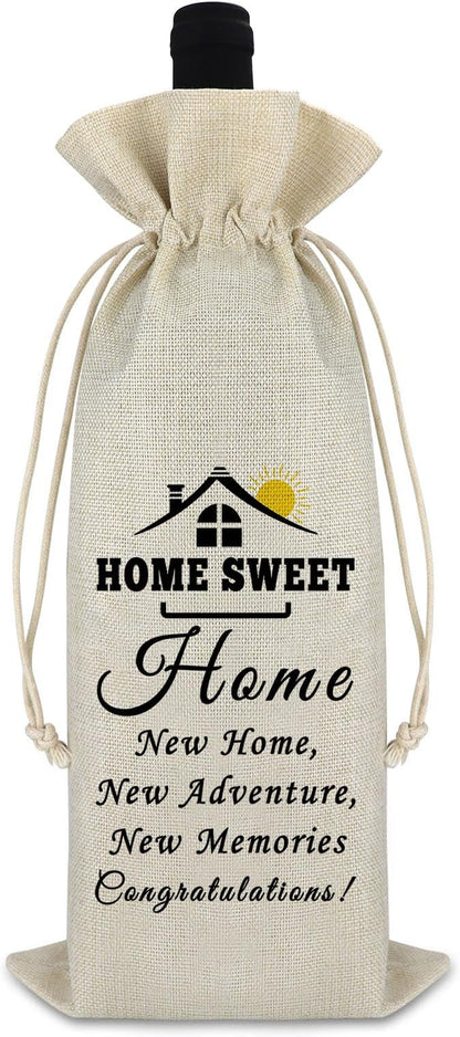 New Home Gift Wine Gift Bag Housewarming Gift First New Home Gift for Homeowner Friends Men Coworker Housewarming Party Decors Wine Bottle Wrap Bag Christmas Gift for Host Drawstring Burlap Wine Bag