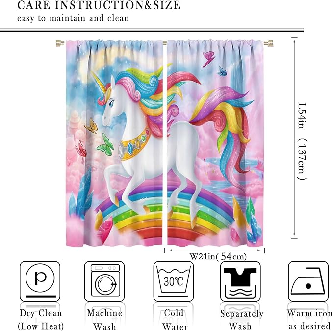 Unicorn Curtains Pink Kids Cartoon Room Darkening Decor Curtains Boys Girls Baby Room Decor Curtains Living Room Kitchen Decor 42x54 Inch 2 Panels