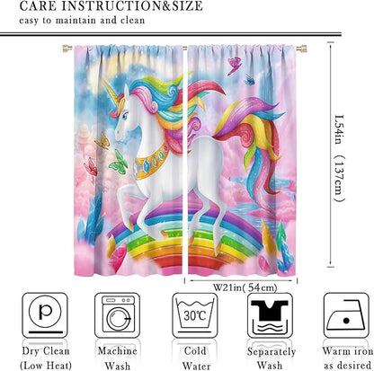 Unicorn Curtains Pink Kids Cartoon Room Darkening Decor Curtains Boys Girls Baby Room Decor Curtains Living Room Kitchen Decor 42x54 Inch 2 Panels