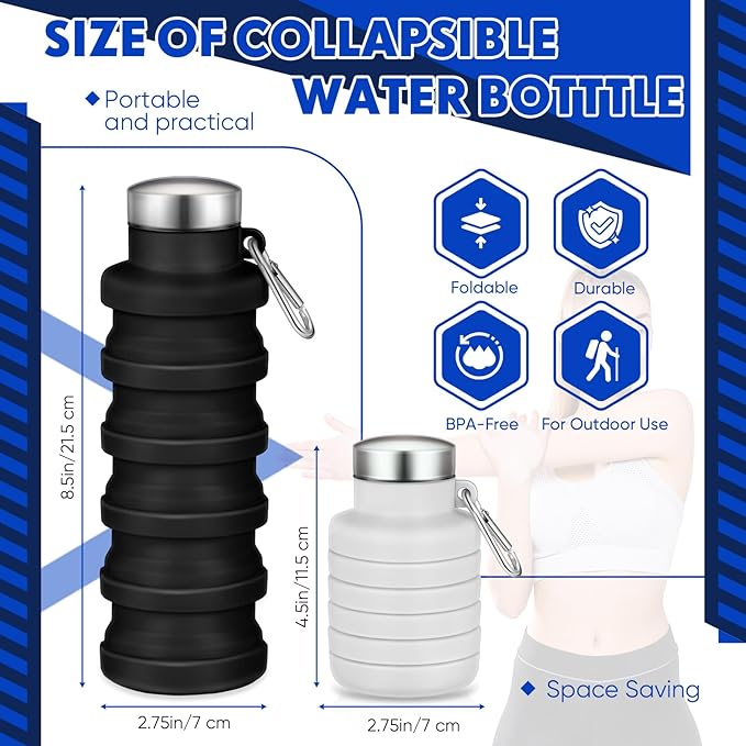 17oz Collapsible Water Bottles for Travel 500ml Reusable Foldable Silicone Water Bottle with Portable Buckle Silicone for Camping Hiking Sport