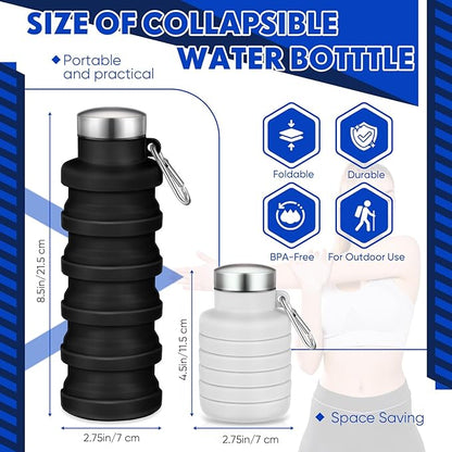 17oz Collapsible Water Bottles for Travel 500ml Reusable Foldable Silicone Water Bottle with Portable Buckle Silicone for Camping Hiking Sport