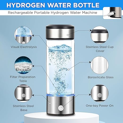 15 oz. Hydrogen Water Bottle Portable Hydrogen Water Ionizer Machine USB Rechargeable Hydrogen Water Generator Hydrogen Rich Water Glass Health Cup for Home Travel