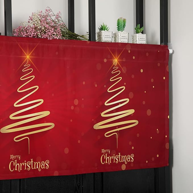 Vandarllin Christmas Tree Kitchen Curtains Valances for Windows Merry Xmas Red Rod Pocket Window Treatment for Kitchen/Living Room/Bedroom/Bathroom,42" X 18" -1 Panel, Winter Holiday Decor