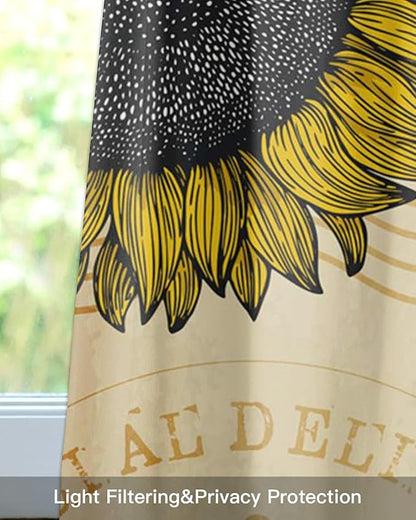 Vintage Sunflower Bee Kitchen Curtains Valances for Windows Summer Rod Pocket Window Treatment for Kitchen/Living Room/Bedroom/Bathroom,60" X 18" -1 Panel, Yellow