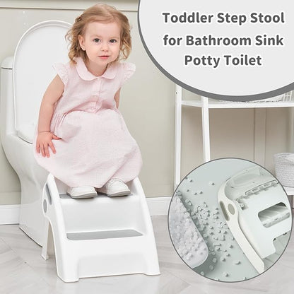 Toddler Step Stool Foldable 2 Step Stool for Kids Collapsible Stool Anti-Slip Stepping Stool for Bathroom Sink Potty Toilet Toddler Kitchen Stool Helper (Grey)