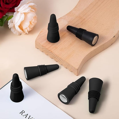 12 PCS Black Silicone Wine Stoppers with Threaded Seal Ring and Stainless Top - Suitable for Wine and Beverage Bottles - Keeping Wine or Beverage Fresh…