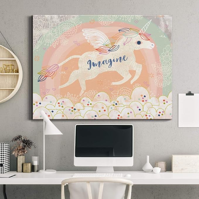 Renditions Gallery Canvas Figurative Wall Art Home Paintings & Prints Imaginative Innocent Unicorn Modern Abstract Vibrant Fantasy Decorations for Bedroom Office Kitchen - 32"x48" LT33