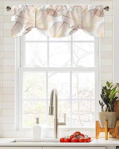 Tie Up Valance for Kitchen Living Room Farmhouse - Leaf Specimen Rod Pocket Adjustable Tie-up Shade Valance for Small Window, Window Valance Balloon Drape for Bathroom 60x18 inches