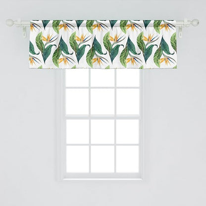 Ambesonne Exotic Window Valance, Macro Watercolor Painting of Bird of Paradise Flower and Leaves, Curtain Valance for Kitchen Bedroom Decor with Rod Pocket, 42" x 18", Multicolor