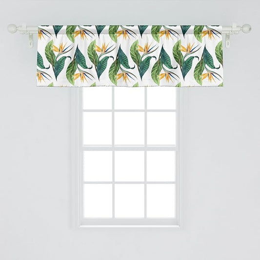 Ambesonne Exotic Window Valance, Macro Watercolor Painting of Bird of Paradise Flower and Leaves, Curtain Valance for Kitchen Bedroom Decor with Rod Pocket, 42" x 18", Multicolor