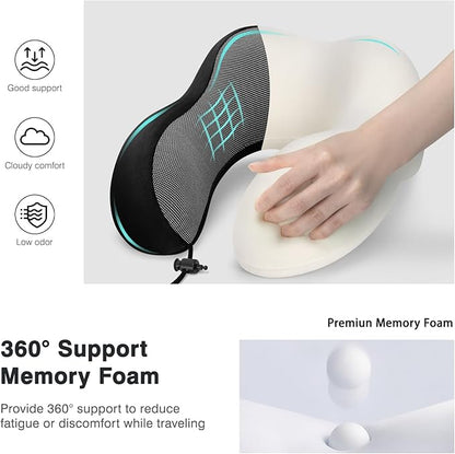 Neck Pillow for Airplane, Memory Foam Travel Pillows, Soft & Support Travel Pillow for Travelling, Sleeping Rest, Car, Train and Home Use (Black/Hump-Shaped)