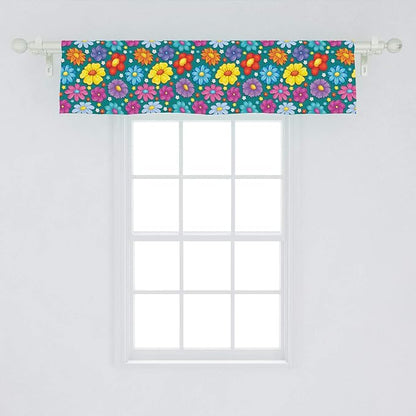 Ambesonne Flower Window Valance, Flowering Spring Freshness Childish Nursery Playroom Baby Daisy Peony Lily Petals, Curtain Valance for Kitchen Bedroom Decor with Rod Pocket, 54" X 12", Magenta Green