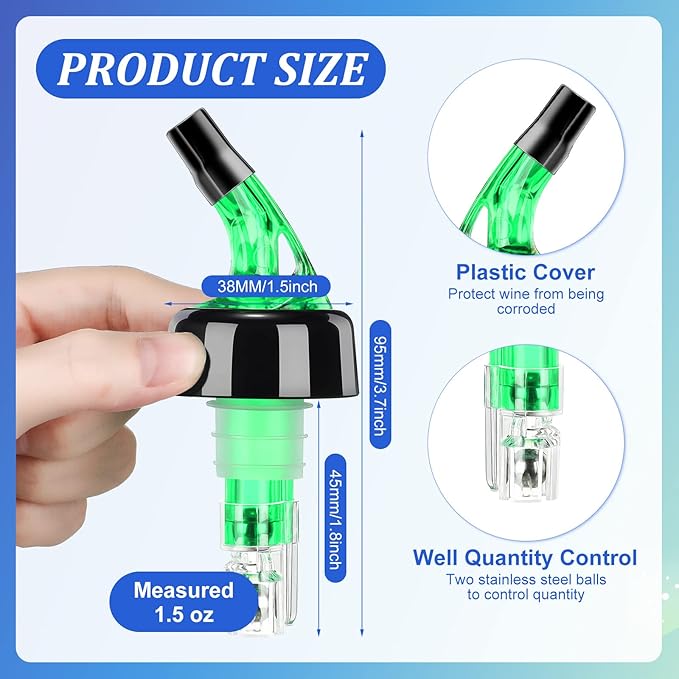 Automatic Measured Bottle Pourer Liquor Measure Pourer Quick Shot Dispenser 1.5 oz Measured Wine Pourers for Home Bar Kitchen Tools (White, Red, Blue, Green, 24 Pack)