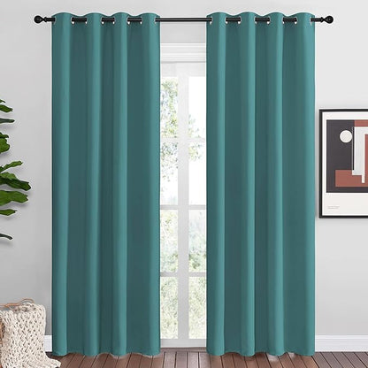 NICETOWN Insulated Curtains Blackout Draperies - Triple Weave Microfiber Home Thermal Insulated Solid Ring Top Blackout Curtains/Panels for Bedroom(Sea Teal, Set of 2, 55 x 86 Inch)