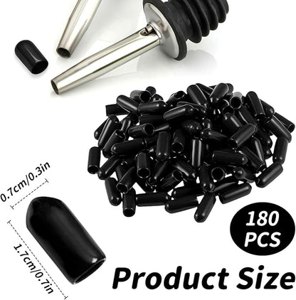 180Pcs Round Rubber End Caps 0.28" / 7mm ID Vinyl Tube Bolt Cap Cover Screw Thread Protectors for Metal Tubing Rod Bolt,Liquor Bottle Covers,Oil Bottle Caps,Spout Covers,Pourers Dust Covers Black