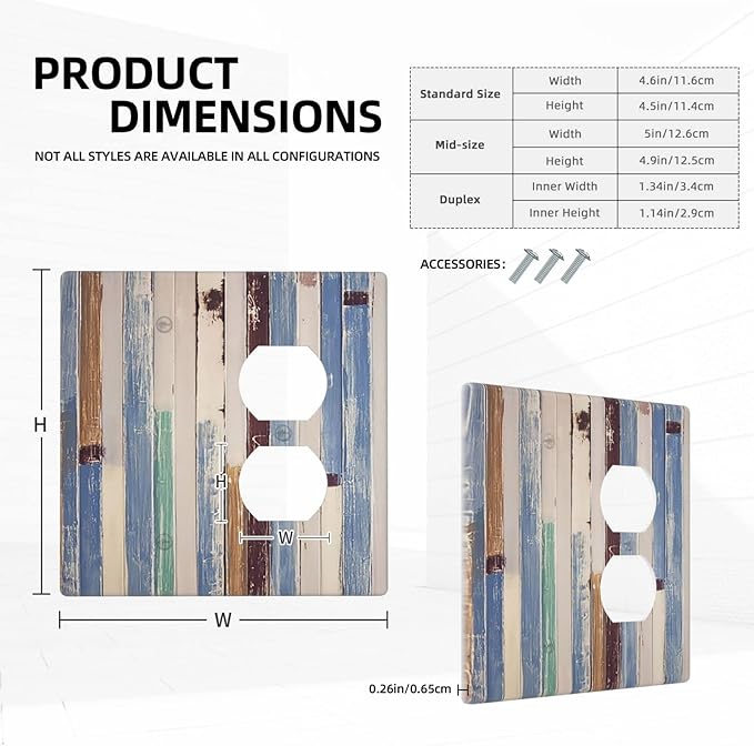 Vintage Wood Texture Farmhouse Decorative Combo 1 Blank Duplex Outlet Switch Cover Wall Plate 2 Gang for Electrical Kitchen Living Room Bedroom Bathroom Home Novelty Decorate