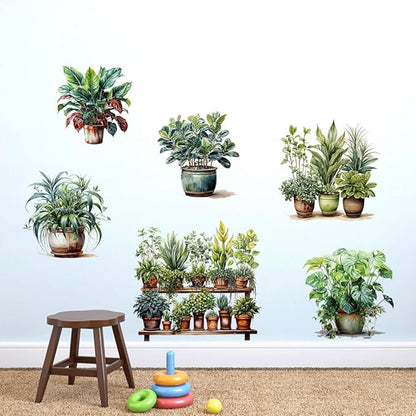 Tropical Plants Wall Stickers Green Potted Plant Wall Decals Removable DIY Art Murals for Family Living Room Background Wall Decoration Kids Bedroom Kitchen Office Girl Room Wallpaper-color A