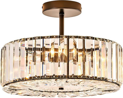 VONLUCE Crystal Ceiling Light Fixture, Modern Semi Flush Mount Ceiling Light, 15" Round 4-Light Crystal Chandelier Hallway Lighting for Kitchen Bedroom Living Room Dining Room Entryway Closet, Black