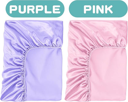 2 Pack Satin Soft Crib Sheet for Baby with Sensitive Hair Silky Baby Mattress Sheet Pink and Violet Unisex 52’’x28’’x8’’ Fitted Sheets