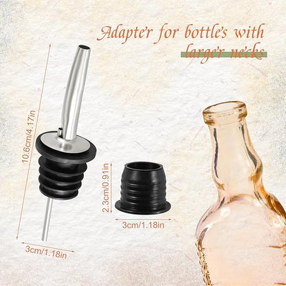 12pcs Liquor pour Spout & Adapters, Bottle Pourers for Alcohol Speed Spouts Stainless Steel Olive Oil Spout Liquor Pourers for Alcohol Wine Syrup Bar Home Large Neck Bottles