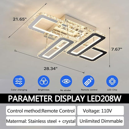 ZGLAOJT Large Crystal Ceiling Light Chrome Modern LED Ceiling Light Fixture with Remote Control Dimmable Ceiling Lighting Flush Mount Chandelier Farmhouse for Kitchen Bedroom Dinning LivingRoom