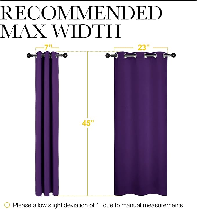 NICETOWN Thermal Insulated Blackout Draperies Curtains, Triple Weave Home Decoration Solid Ring Top Blackout Drape Panels for Bedroom (Set of 2, 29 x 45 Inch, Royal Purple)