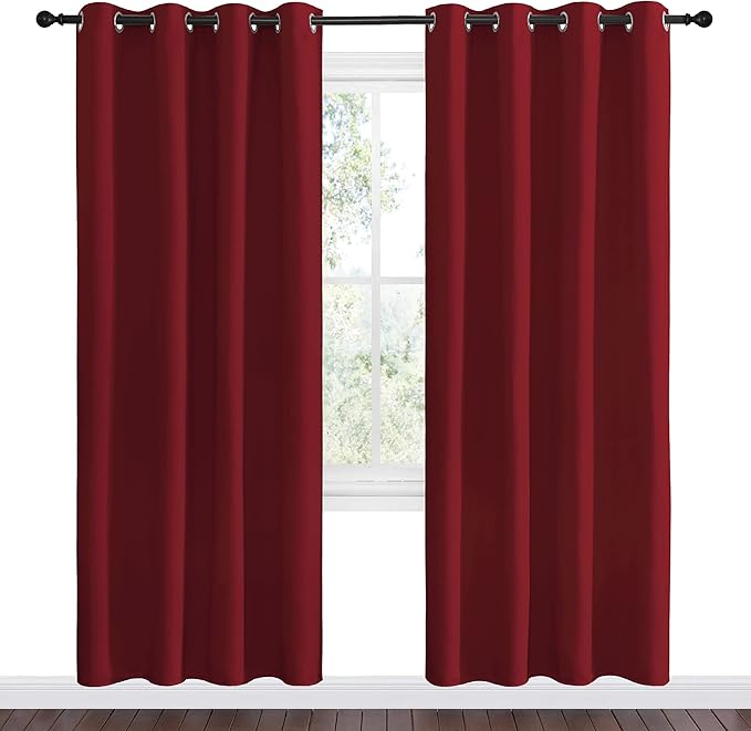 NICETOWN Christmas Blackout Curtain Panel Grommet - Home Decorations Thermal Insulated Solid Grommet Top Blackout Living Room Panels/Drapes for Gift (Burgundy Red, 1 Pair, 55 x 78-Inch)