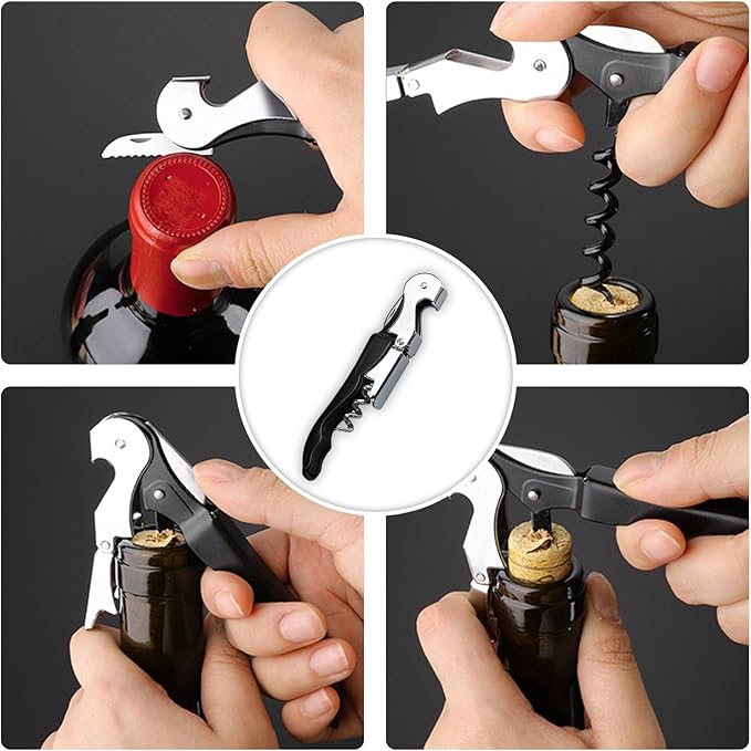 4 PCS Wine Stoppers for Wine Bottles & Corkscrew, Reusable Sparkling Wine Bottle Stopper Wine Sealer for Wine bottles, Silicone Wine Stopper Wine Bottle Stopper for Beer Champagne Prosecco Home Use