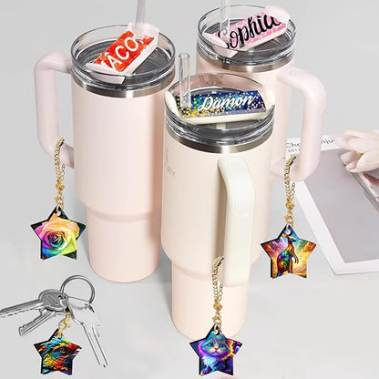 15 Sets Sublimation Charms Accessories for Stanley Cup Sublimation Keychain Blanks Bulk MDF Sublimation Key Chains Charm Blanks for Tumblers with Handle for DIY Crafts Gift (Star)