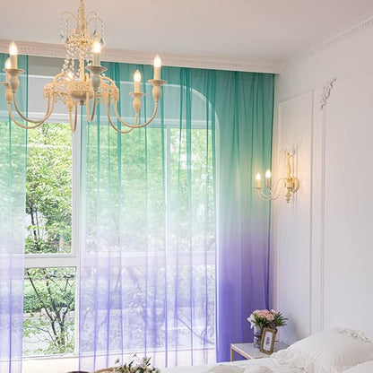 Windows Gradient Sheer Curtains 63 Inches Length 2 Panels Voile Light Filtering Sheer Curtains Panel Basic Rod Pocket for Bedroom Living Room Children Room Kitchen Yard