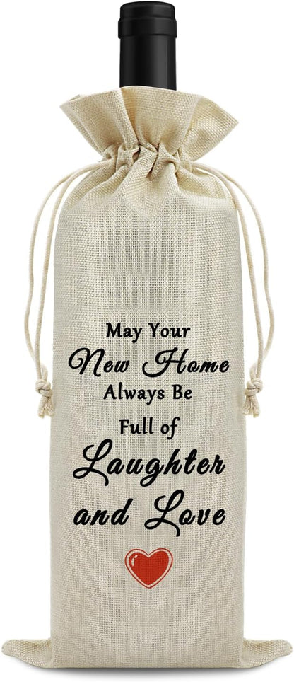 New Home Gift for Homeowner Wine Bags Housewarming Gifts Realtor Gift to Clients House Warming Party Decors Reusable Burlap Wine Wrapping Bags New Apartment Gift for Neighbor Women Men Wine Gift Bag