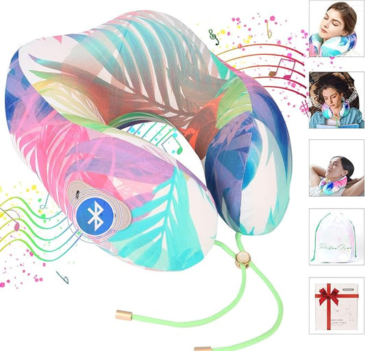 Bluetooth Music Neck Pillow for Sleeping,360° Support Memory Foam 2in1 Travel Neck Pillow Speaker with Crystal Clear Stereo Cradle Sound, Rich Bass, Wireless Camping,for Home,Party,Gaming