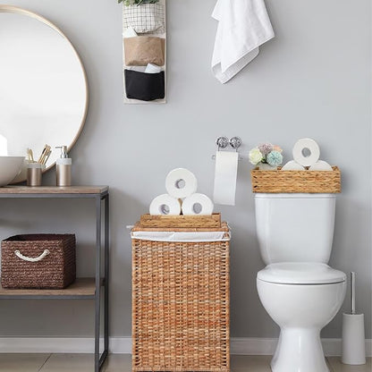 3 Pcs Wicker Baskets Water Hyacinth Toilet Paper Basket Woven Rectangle Toilet Tank Basket Hyacinth Paper Storage Holder Organizer Storage Containers for Bathroom Bedroom Kitchen(Classic)