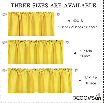 2 Panels Bright Yellow Valance for Windows 42x18 Inch Solid Blackout Rod Pocket Kitchen Short Curtain Toppers Valance for Bathroom Living Room, Light Yellow