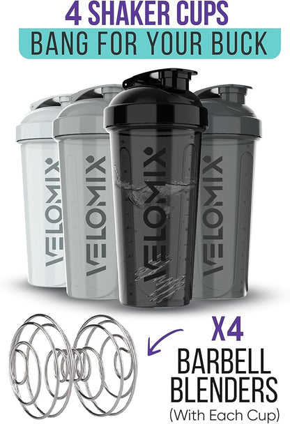 -4 PACK- 28 oz Protein Shaker Bottle for Protein Mixes - 4x Wire Whisk | Leak Proof Shaker Cups for Protein Shakes | Protein Shaker Bottle Pack | Protein Shake Cup