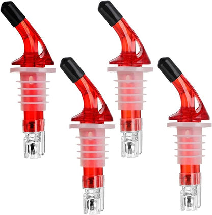 Automatic Measured Bottle Pourer - Quick Shot Spirit Measure Pourers with Dust Caps for Tequila Cocktail Home Bar Tools 1.5oz/45ml(Red No-Collar, 4 Pack)