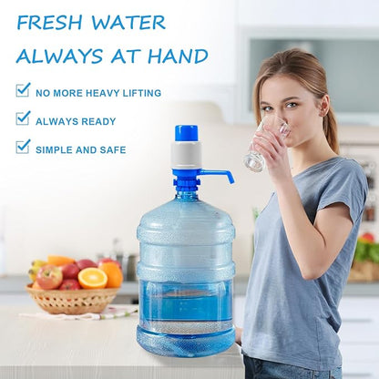 Manual Water Dispenser Blue Water Bottles Pump Fountain Pressure Press Pump with an Extra Short Tube and Cap Fits Most 5 Gallon Water Dispenser for Home Office