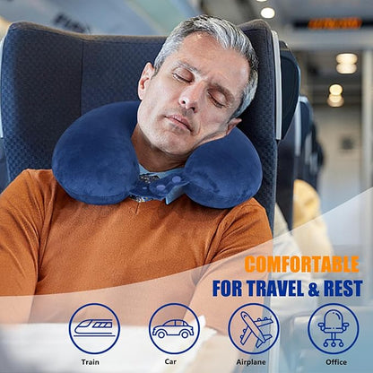 SAIREIDER Neck Pillows for Travel-Head Neck Support Travel Pillow for Traveling, Car, Home, Office Adjustable with Storage Bag (Navy Blue)