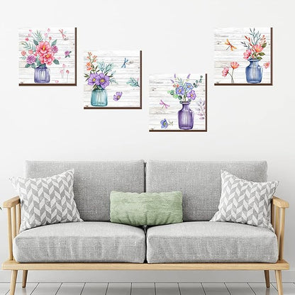 3D Wall Sticker for Living Room Office,Vinyl Flowers Wall Decals, Removable Floral Wall Murals Peel and Stick Flower Wall Art Decor Wallpaper Bedroom Kitchen