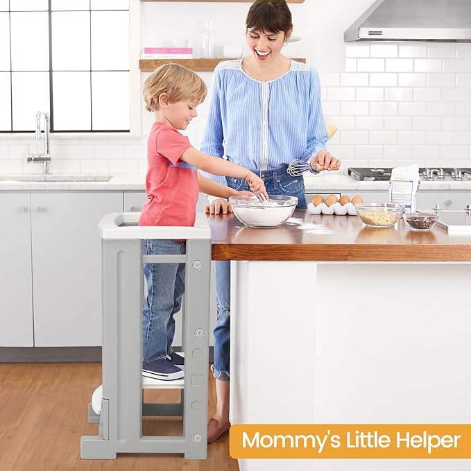 Toddler Tower Height Adjustable Step Stool for Kids Montessori Learning Stool Toddler Kitchen Stool Helper with Dry Erase Board Non-Slip Safety Rail