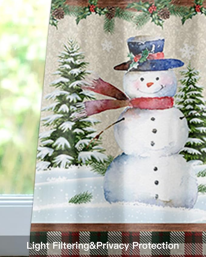 Vandarllin Christmas Farmhouse Kitchen Curtains Valances for Windows Snowman Farm Red Truck Rod Pocket Window Treatment for Kitchen/Living Room/Bedroom/Bathroom,42" X 18" -1 Panel, Winter Holiday